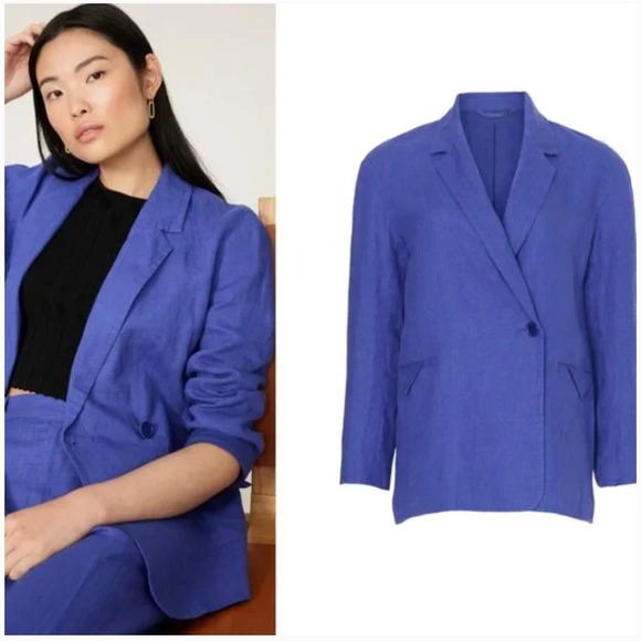 Madewell Jackets & Blazers - Madewell Blue Linen Oversized Blazer Size Small